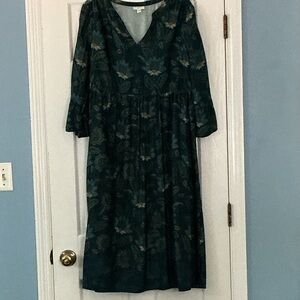 J Jill Arboretum Midi A line  Dress in a Lovely Dark Teal Floral
